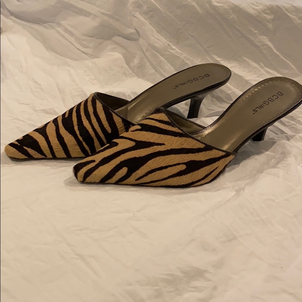 BCBGirls Leather up. (some kind of hair)sexy mules